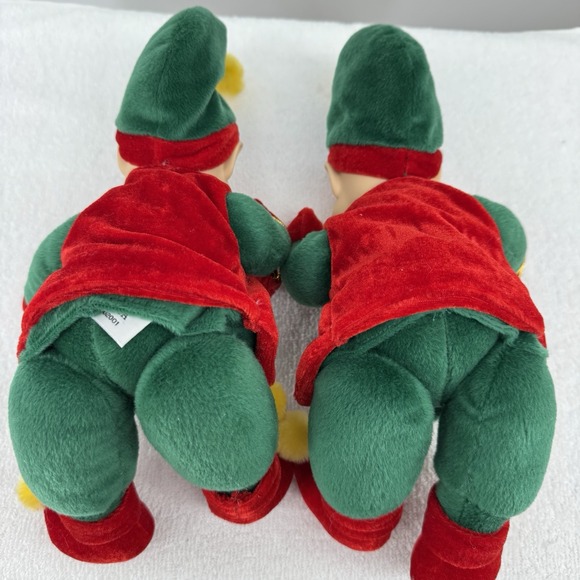 VintageChristmas Shelf Sitting Elf's With Presents Plush Decoration 14" Set Of 2 - Picture 5 of 7